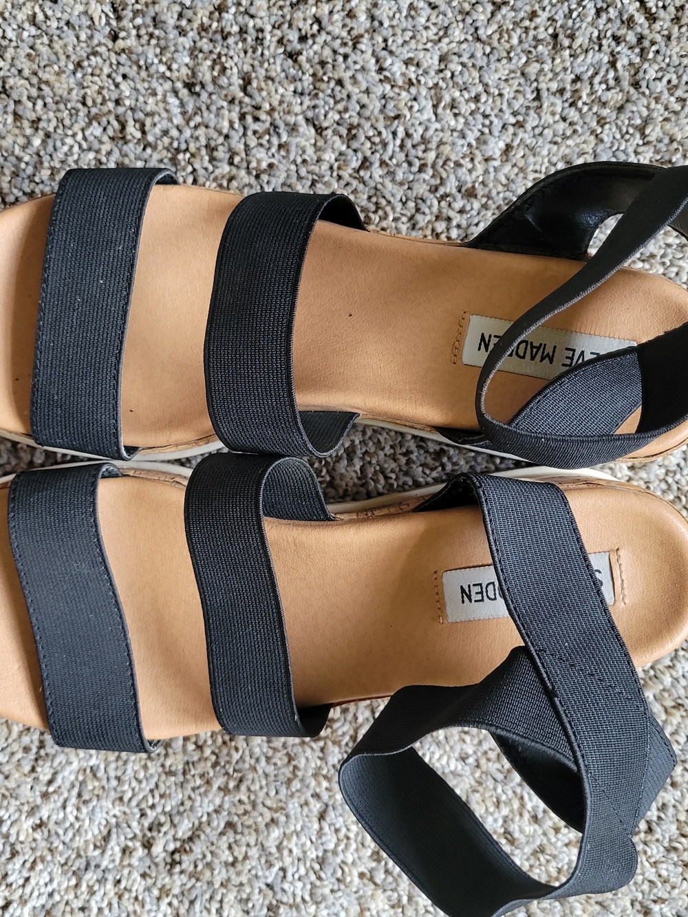 Steve Madden Black Elastic Strap Wedge Sandals